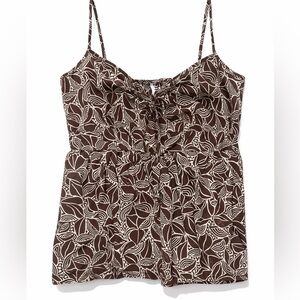 Gap Brown & White Babydoll Tank Top XL Sweetheart Neckline Flowy Cami